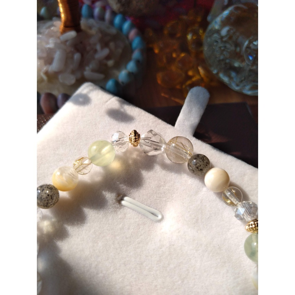 AJ手作❤️，翠璨（香檳超七 鈦晶 白幽靈 葡萄石 白水晶 保色14k金配件）-細節圖2