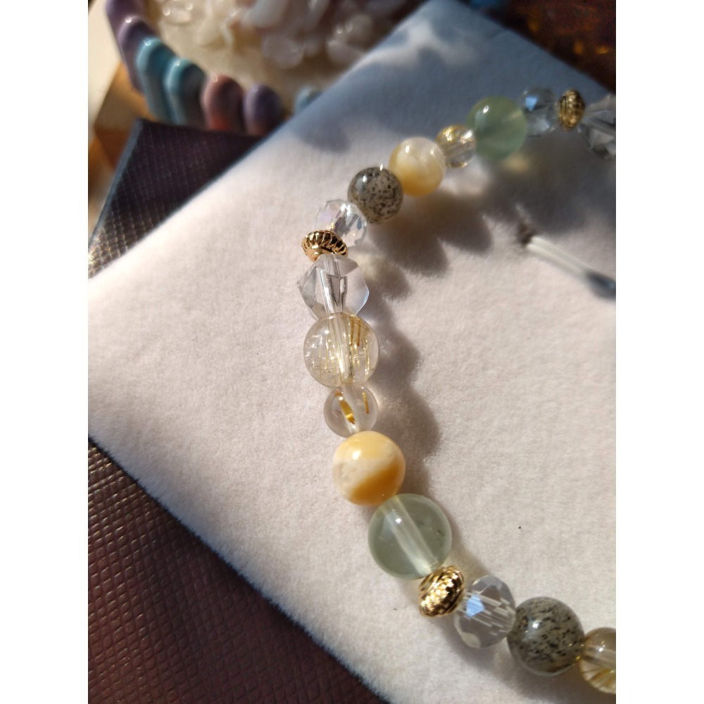 AJ手作❤️，翠璨（香檳超七 鈦晶 白幽靈 葡萄石 白水晶 保色14k金配件）-細節圖3