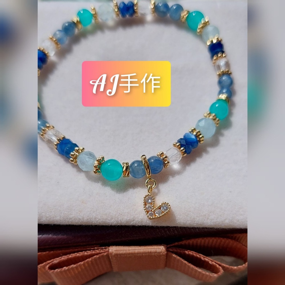 AJ手作❤️，微涼薄荷糖，手圍16，海藍寶 藍晶石 天河石 白水晶 保色14k金配件-細節圖3