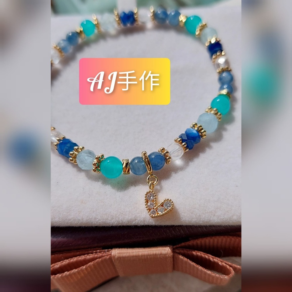 AJ手作❤️，微涼薄荷糖，手圍16，海藍寶 藍晶石 天河石 白水晶 保色14k金配件-細節圖4