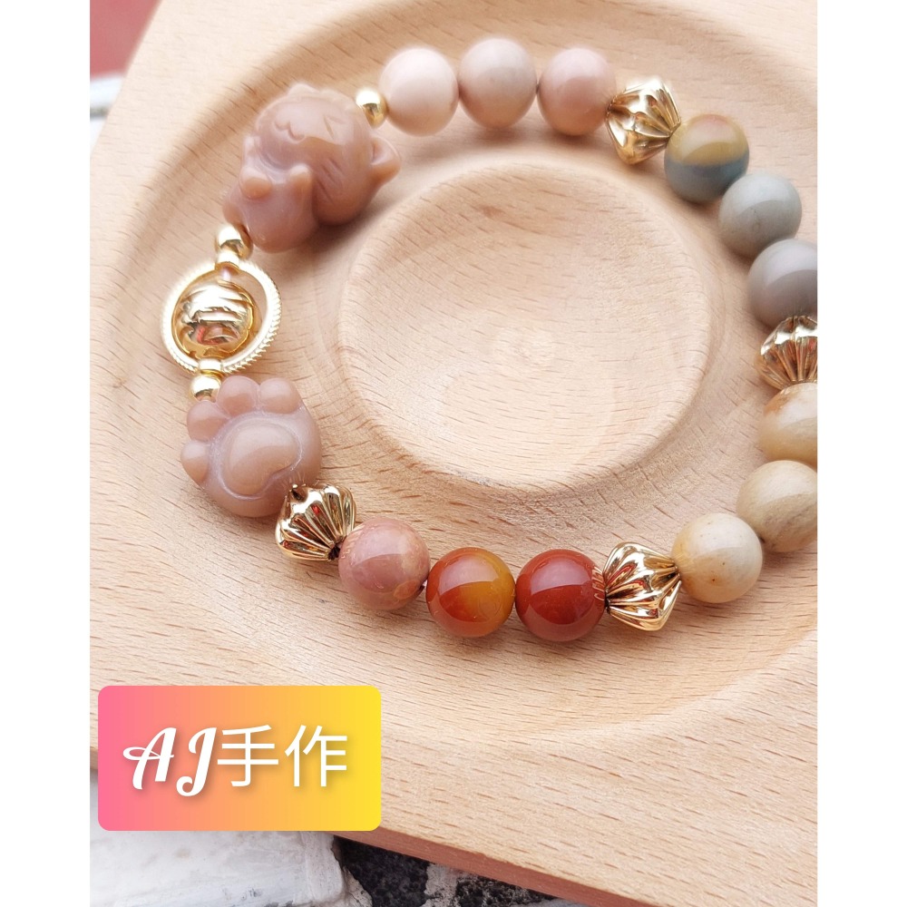 AJ手作❤️，愛心貓咪🐈與她的小肉球🐾，手圍15 阿拉善 保色14K金-細節圖5