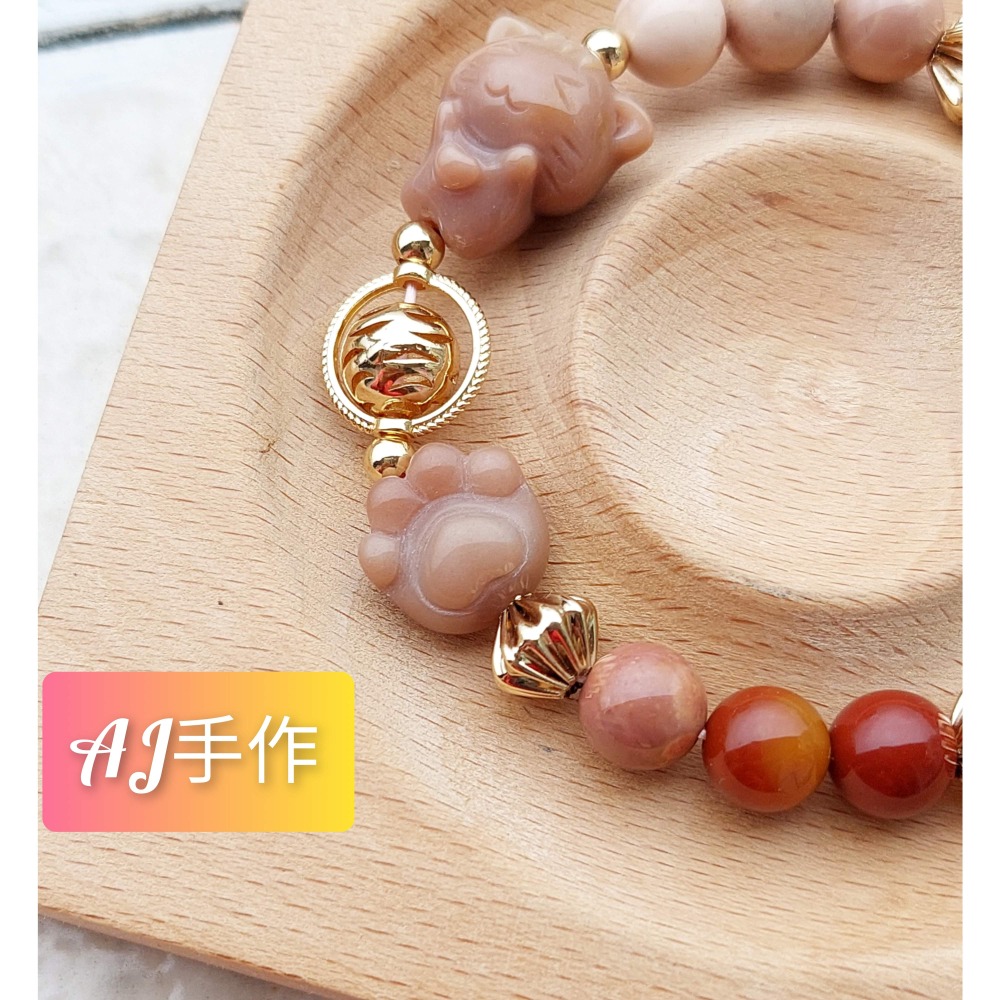 AJ手作❤️，愛心貓咪🐈與她的小肉球🐾，手圍15 阿拉善 保色14K金-細節圖6