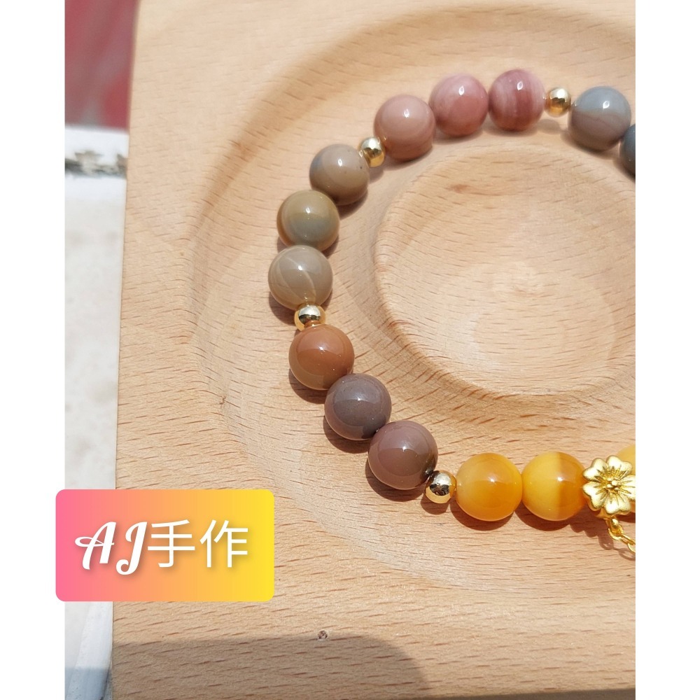 AJ手作❤️，飛兔躍鈴蘭 手圍15，阿拉善 黃玉 保色14K金配件 沙金配件 阿拉善隨意扣-細節圖3