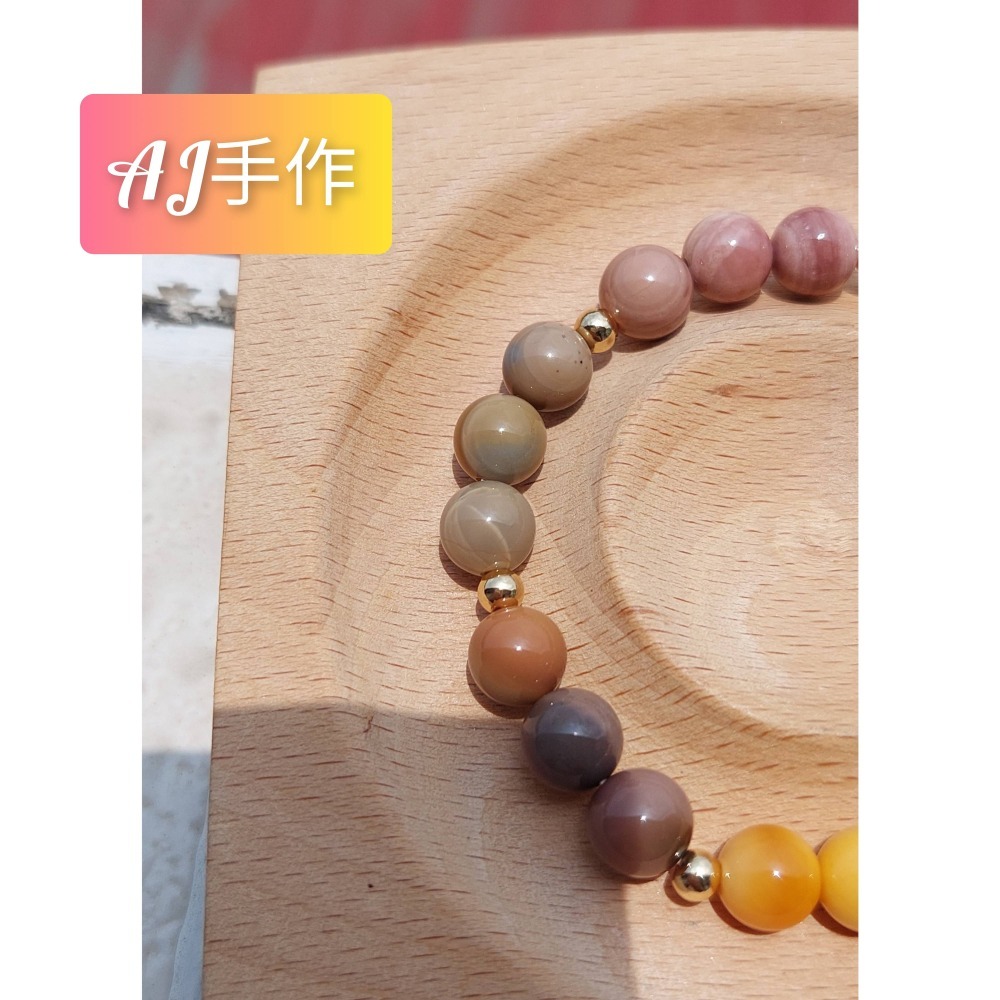 AJ手作❤️，飛兔躍鈴蘭 手圍15，阿拉善 黃玉 保色14K金配件 沙金配件 阿拉善隨意扣-細節圖4