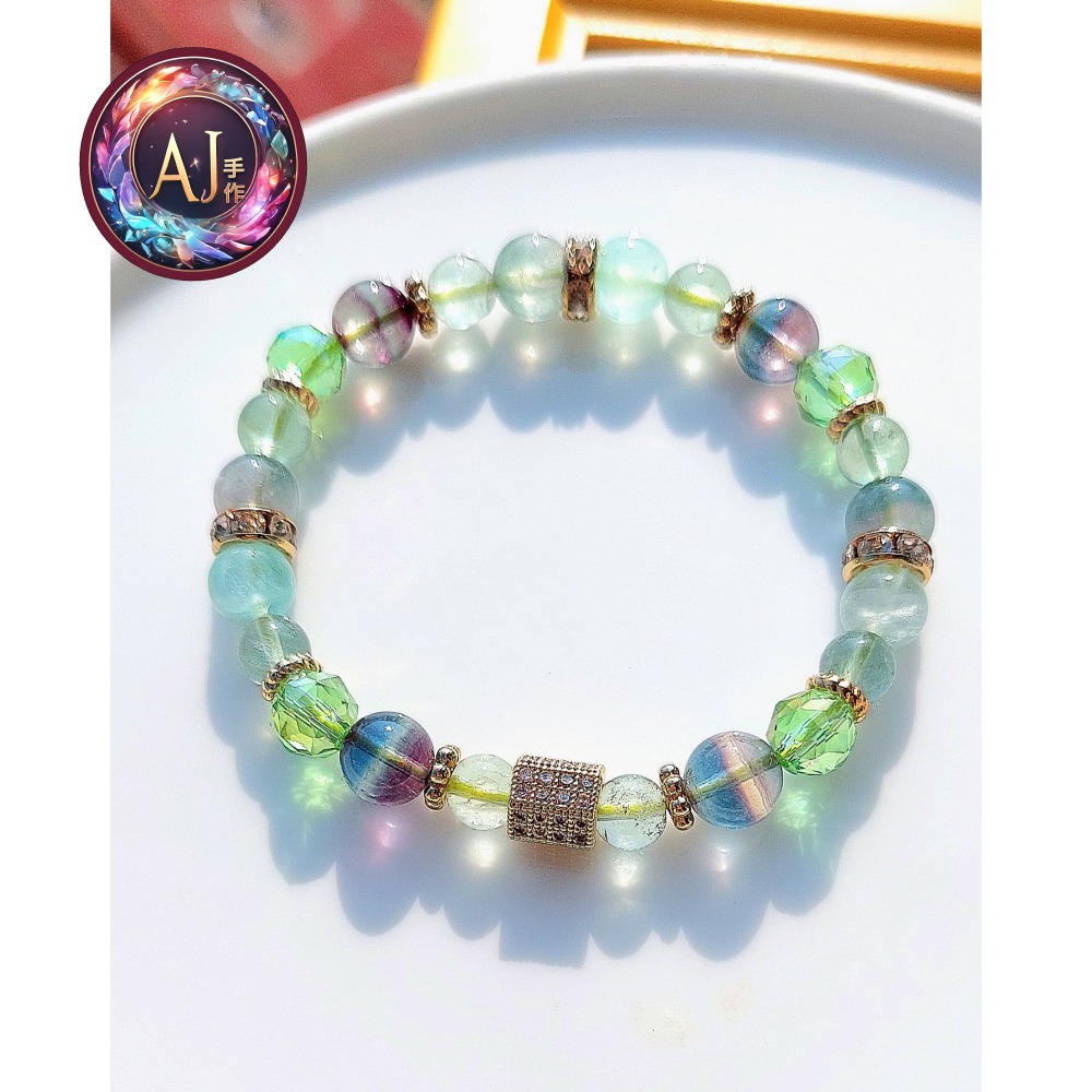 AJ手作❤️，【萬福】，手圍15，瑩石 保色14k金配件-細節圖2