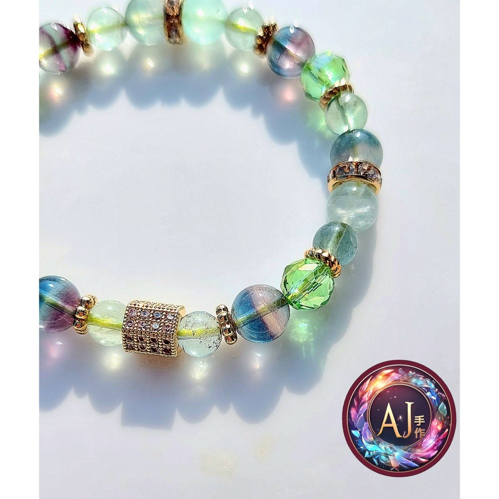 AJ手作❤️，【萬福】，手圍15，瑩石 保色14k金配件-細節圖6