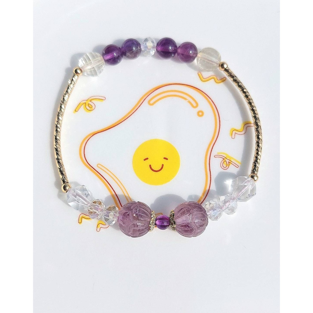 AJ手作❤️，花燦-紫金點綴（紫水晶蓮花雕 紫水晶 奧地利水晶 白水晶 黃水晶）-細節圖3