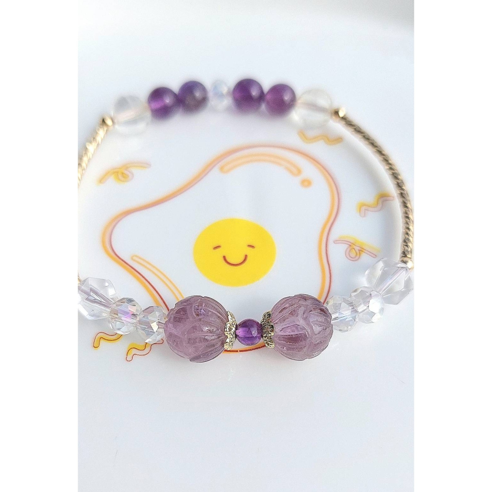 AJ手作❤️，花燦-紫金點綴（紫水晶蓮花雕 紫水晶 奧地利水晶 白水晶 黃水晶）-細節圖7
