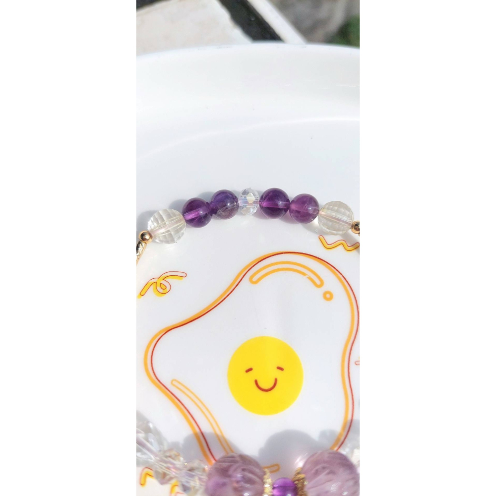 AJ手作❤️，花燦-紫金點綴（紫水晶蓮花雕 紫水晶 奧地利水晶 白水晶 黃水晶）-細節圖10
