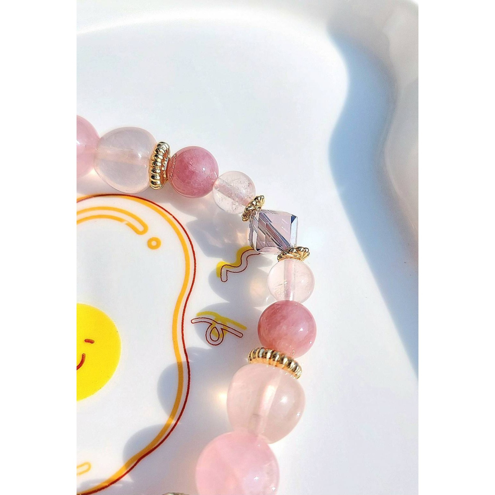 AJ手作❤️，金橙粉嫩妮洛💫，手圍16，金沙橙月光 粉晶 馬達加斯加粉晶 奧地利水晶 保色14k金配件-細節圖3