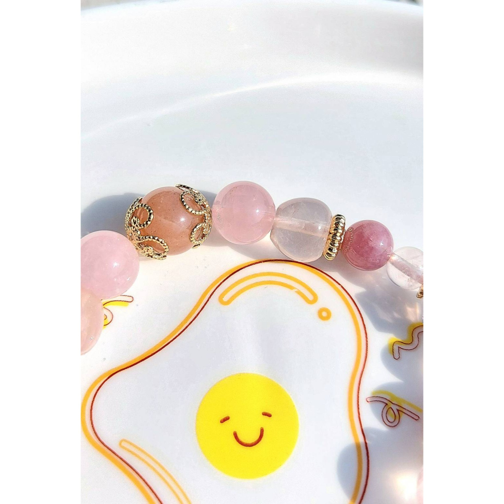AJ手作❤️，金橙粉嫩妮洛💫，手圍16，金沙橙月光 粉晶 馬達加斯加粉晶 奧地利水晶 保色14k金配件-細節圖4