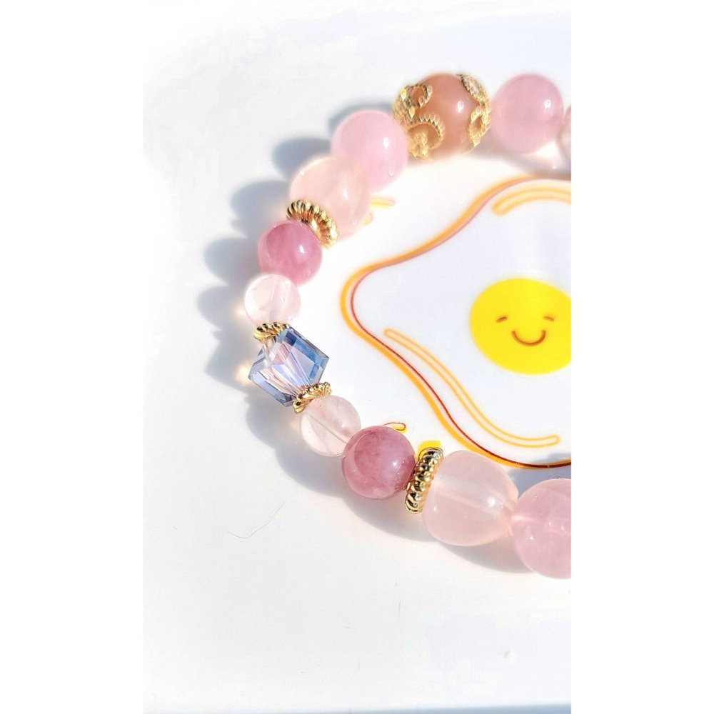 AJ手作❤️，金橙粉嫩妮洛💫，手圍16，金沙橙月光 粉晶 馬達加斯加粉晶 奧地利水晶 保色14k金配件-細節圖6