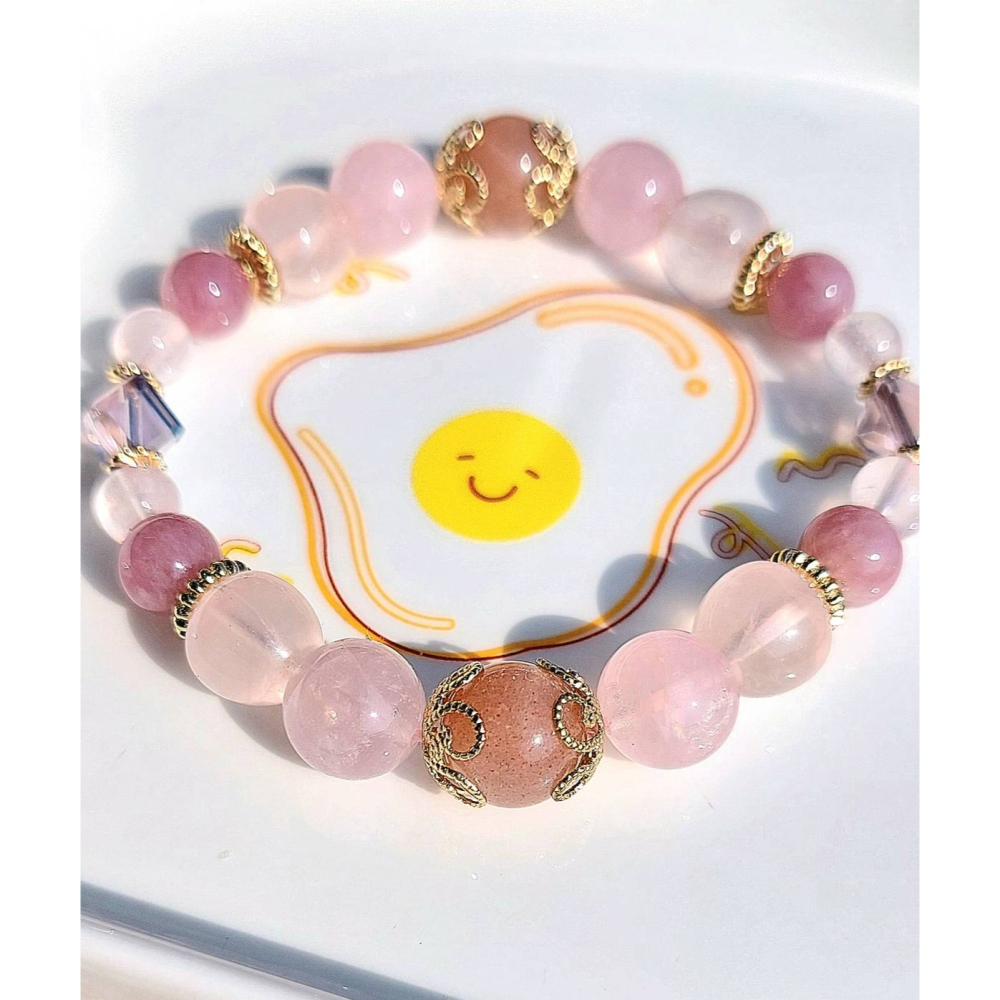 AJ手作❤️，金橙粉嫩妮洛💫，手圍16，金沙橙月光 粉晶 馬達加斯加粉晶 奧地利水晶 保色14k金配件-細節圖7