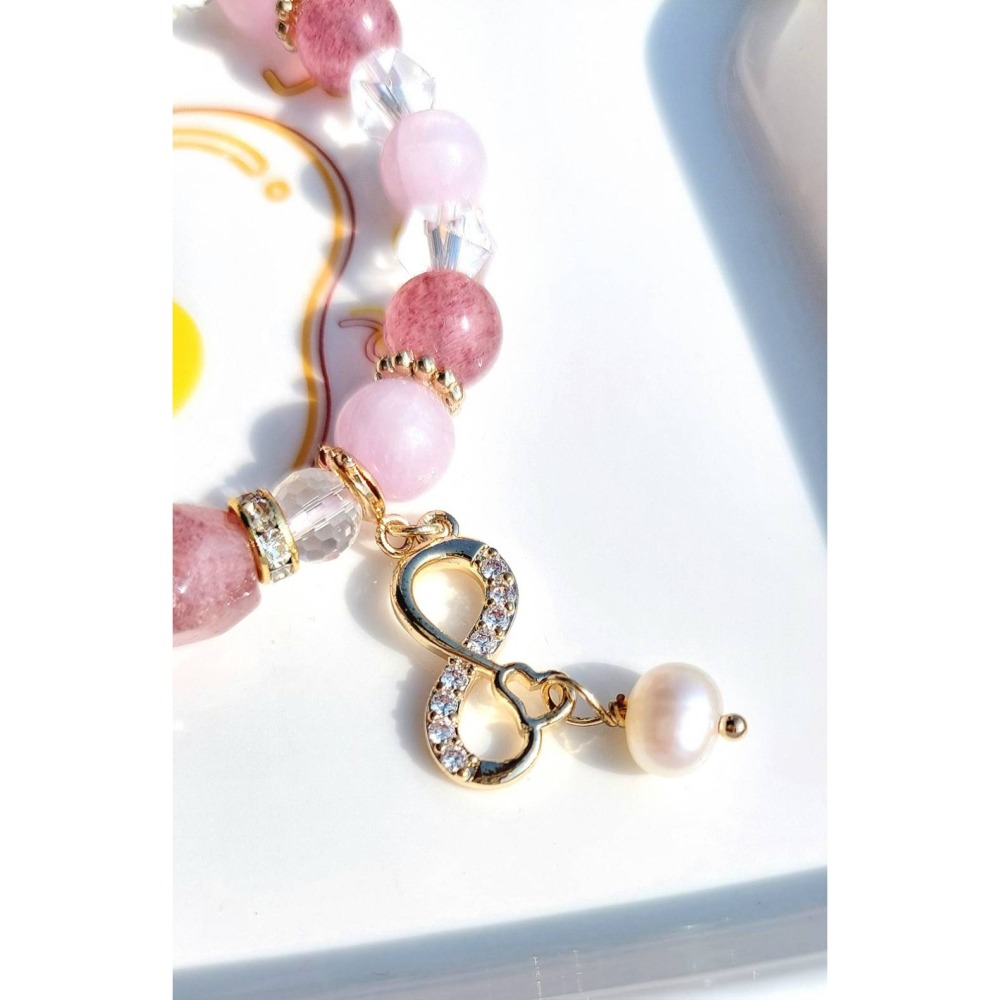 AJ手作❤️，珍愛無限_草莓晶(孤品)🍓（草莓晶 紫理輝 白水晶 珍珠 保色14k金配件）-細節圖2