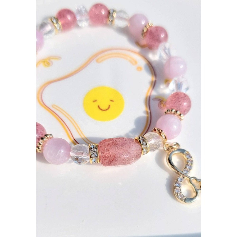 AJ手作❤️，珍愛無限_草莓晶(孤品)🍓（草莓晶 紫理輝 白水晶 珍珠 保色14k金配件）-細節圖3
