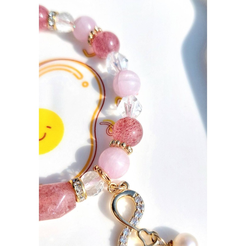 AJ手作❤️，珍愛無限_草莓晶(孤品)🍓（草莓晶 紫理輝 白水晶 珍珠 保色14k金配件）-細節圖4