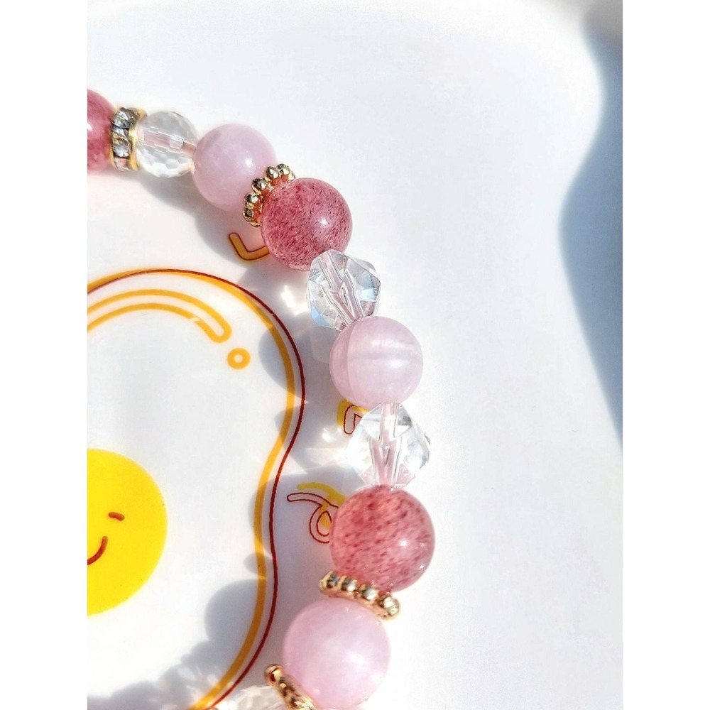 AJ手作❤️，珍愛無限_草莓晶(孤品)🍓（草莓晶 紫理輝 白水晶 珍珠 保色14k金配件）-細節圖5