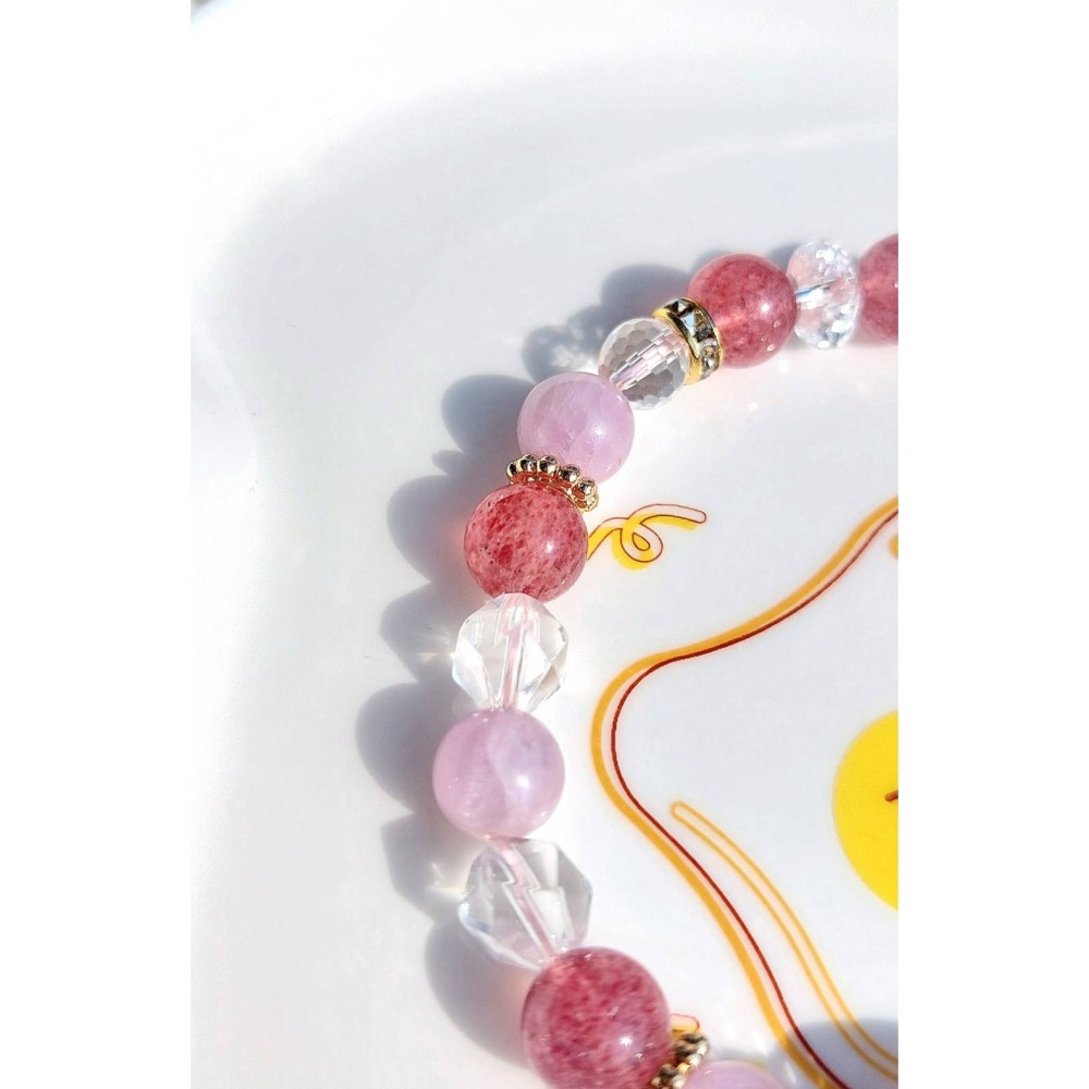 AJ手作❤️，珍愛無限_草莓晶(孤品)🍓（草莓晶 紫理輝 白水晶 珍珠 保色14k金配件）-細節圖7