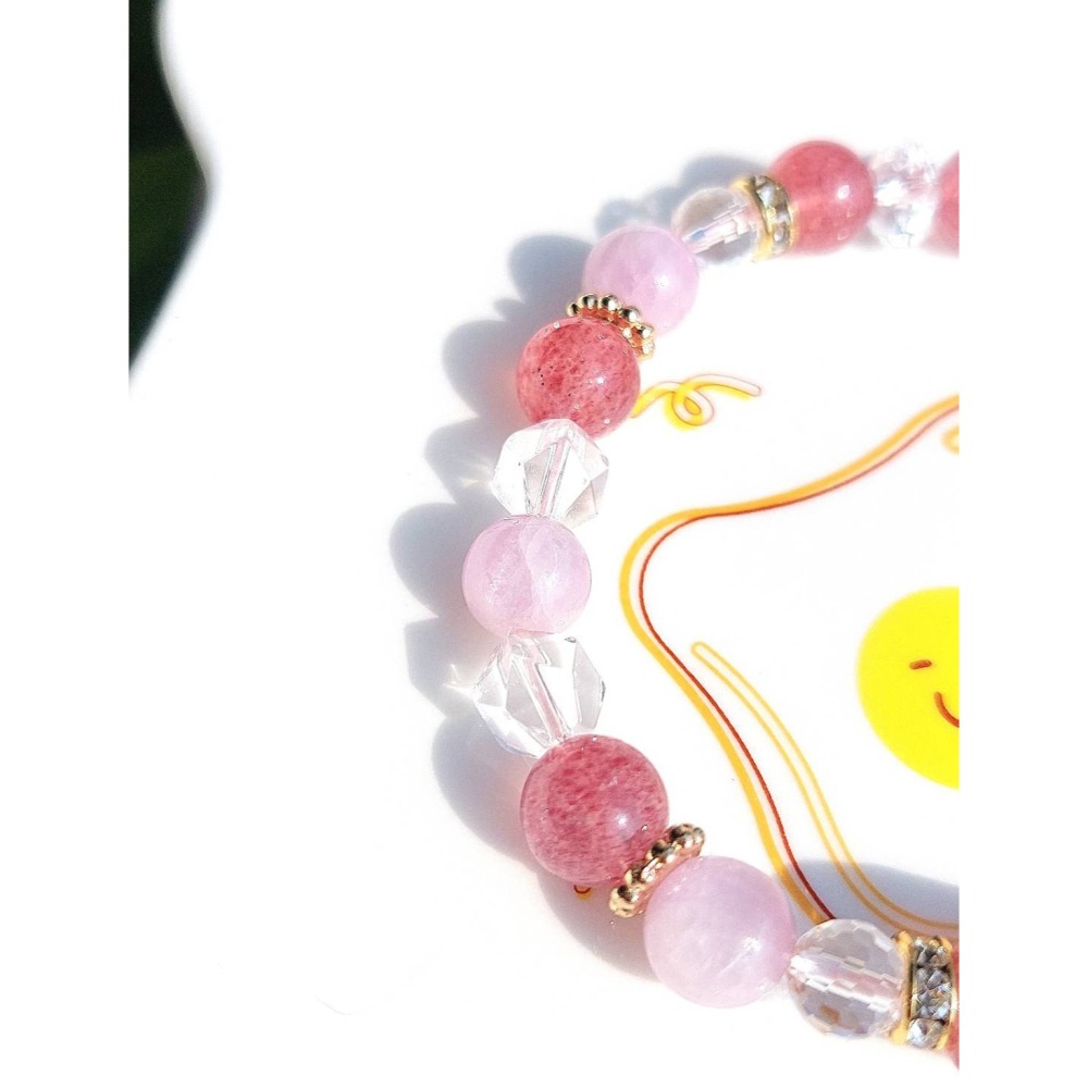 AJ手作❤️，珍愛無限_草莓晶(孤品)🍓（草莓晶 紫理輝 白水晶 珍珠 保色14k金配件）-細節圖8