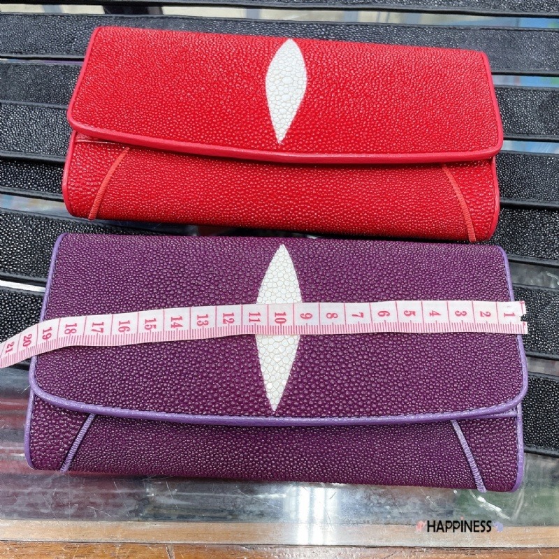 泰國 珍珠魚皮扣式長夾-細節圖2