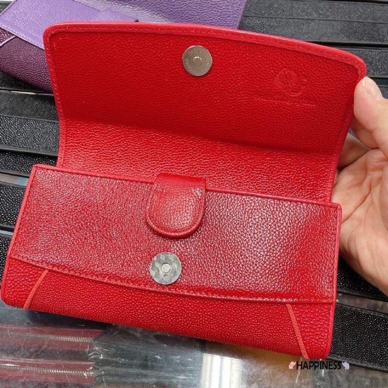 泰國 珍珠魚皮扣式長夾-細節圖3