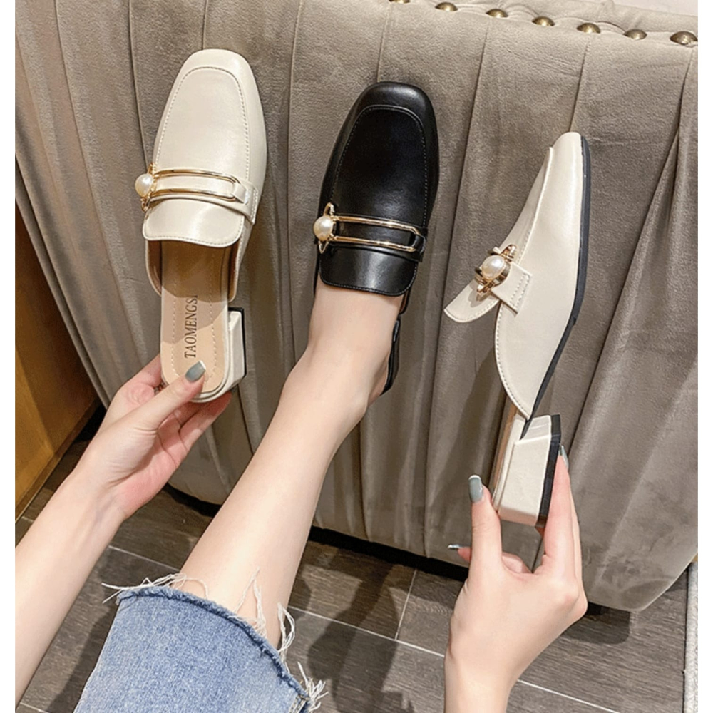 Chic珍珠穆勒半包拖鞋-黑41-細節圖4