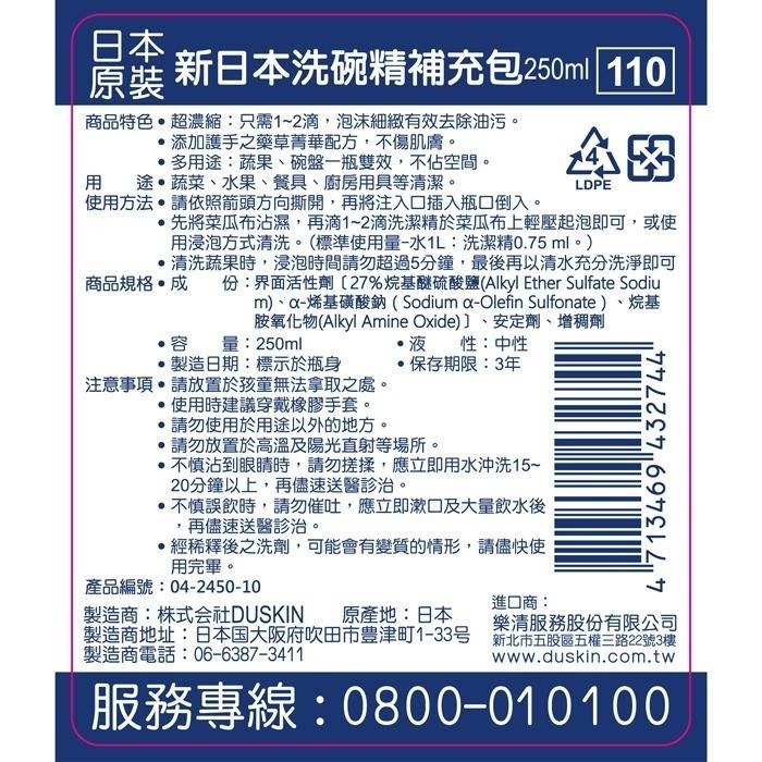 【DUSKIN樂清】日本廚房超濃縮洗碗精250ml-細節圖4