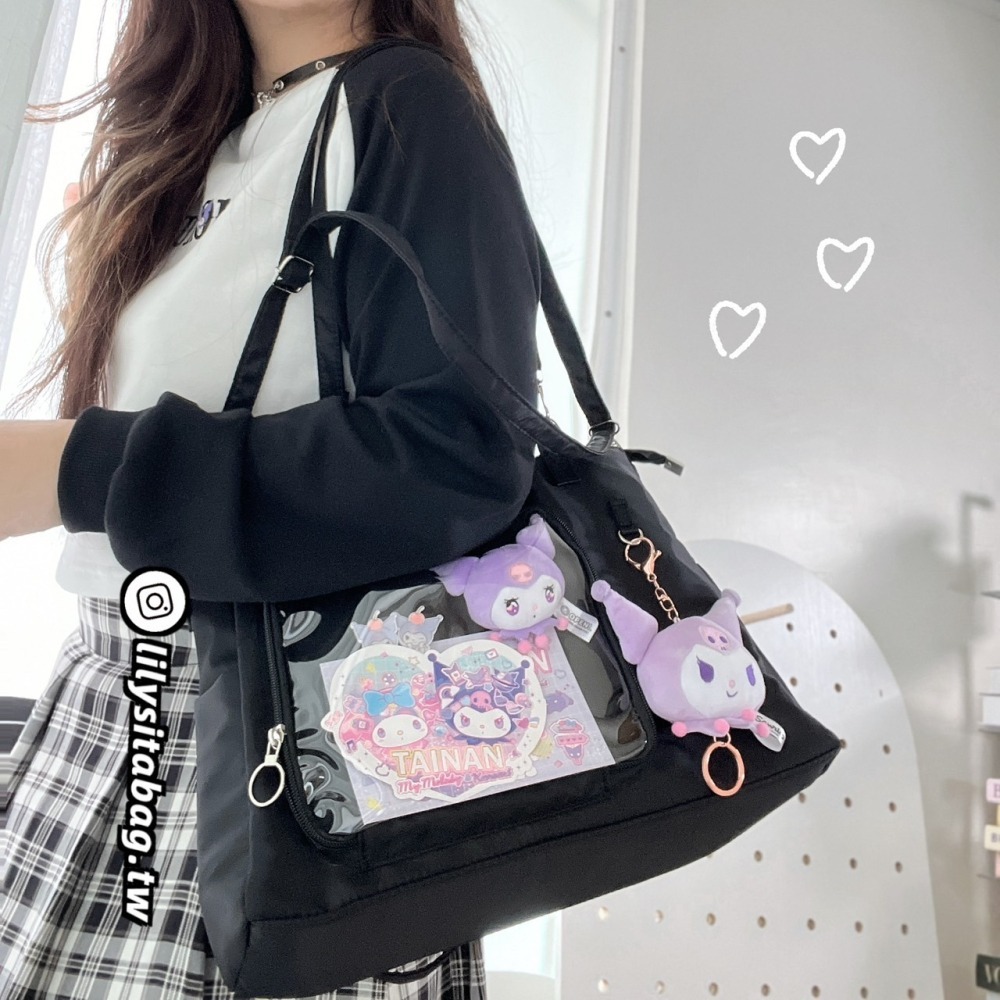 百搭暗黑痛包 大容量尼龍肩背包 可側背 斜背包 10cm娃包 15cm娃包 黑色 痛包 男生 中性-細節圖2