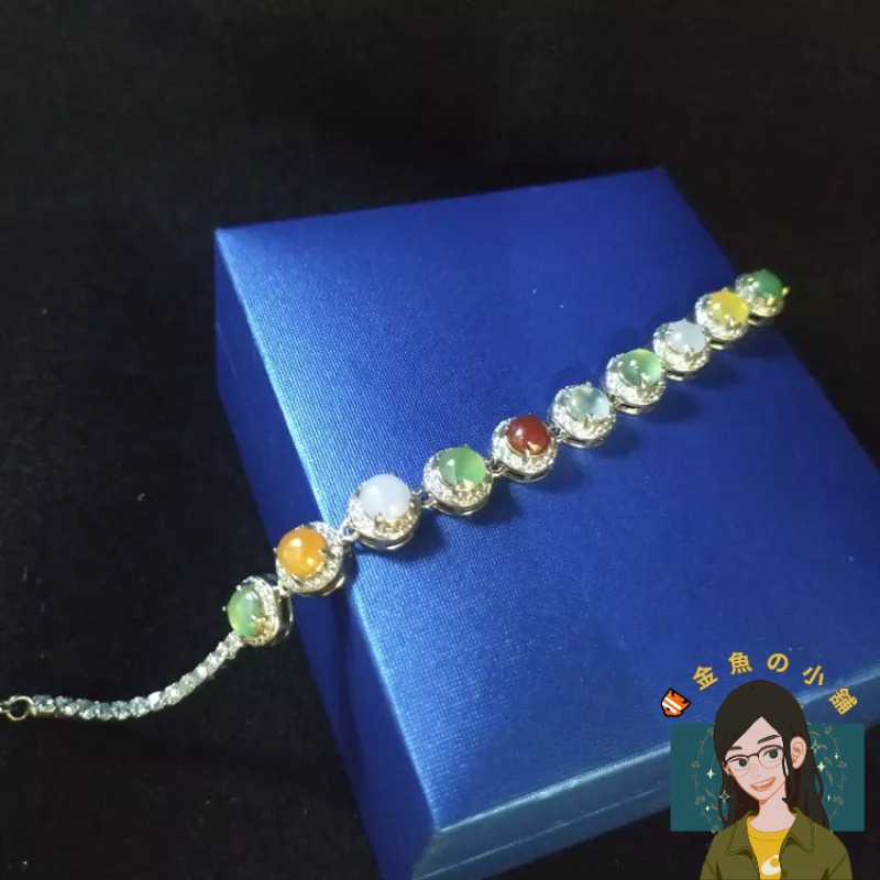 【🐠金魚の小舖】天然A級翡翠 蛋面翡翠手鍊-細節圖3