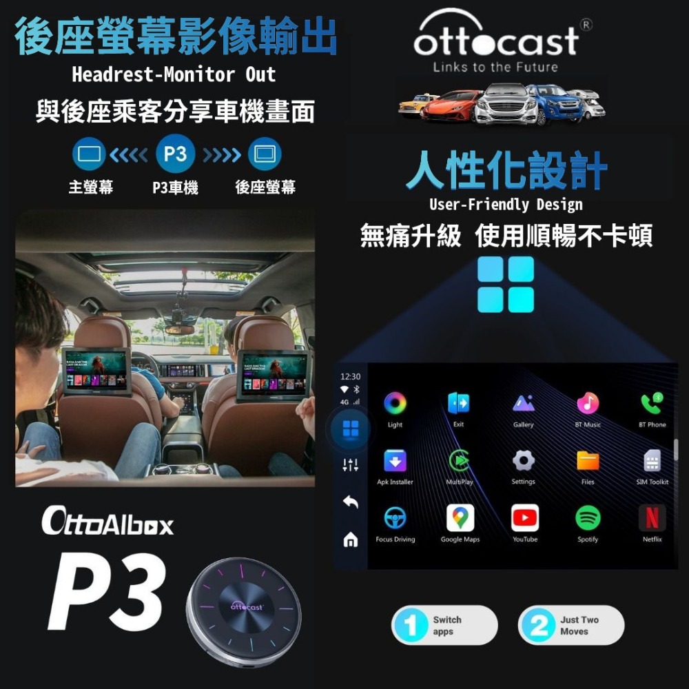 現貨2024 Ottocast P3 CARPLAY轉安卓 有線轉無線CARPLAY HDMI 蘋果車機轉安卓-細節圖3