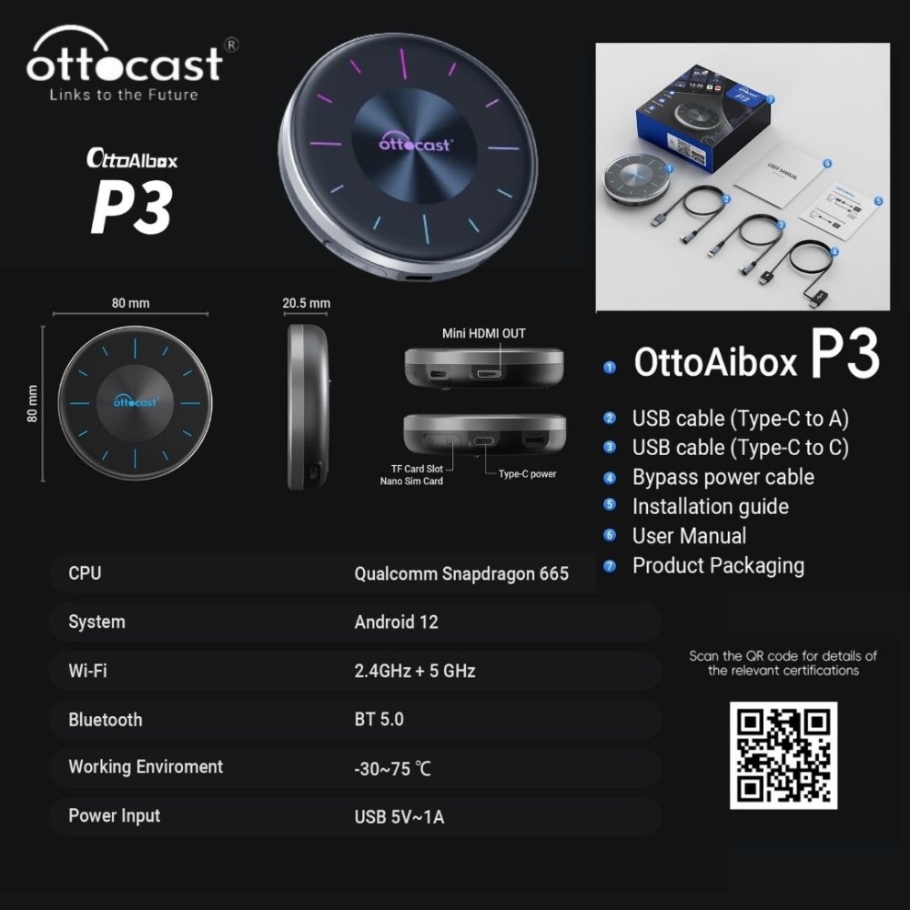 現貨2024 Ottocast P3 CARPLAY轉安卓 有線轉無線CARPLAY HDMI 蘋果車機轉安卓-細節圖5