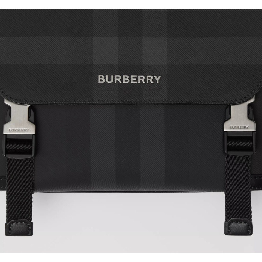 BURBERRY 炭灰格紋和皮革小型信差包80653351 男生包包單肩包斜挎包斜 
