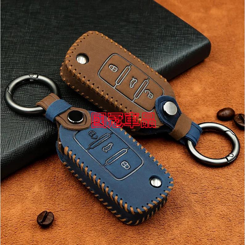 斯柯達鑰匙套OCtavia YEti SUperb KODIAQ Fabia SKODA專用瘋馬皮鑰匙圈殼扣 真皮鑰匙包-細節圖3