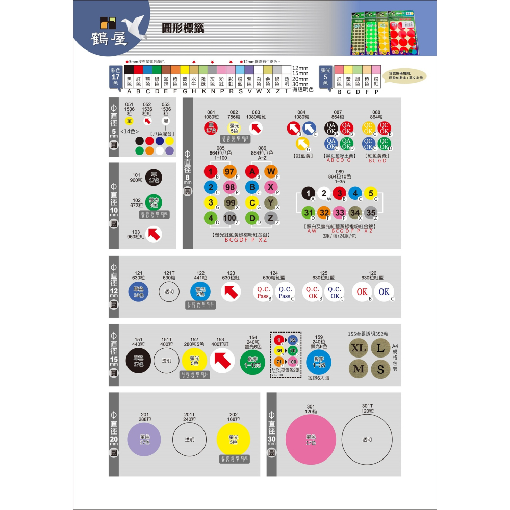 鶴屋 - Φ12mm圓形標籤 121F 橙色 630粒/包-細節圖2