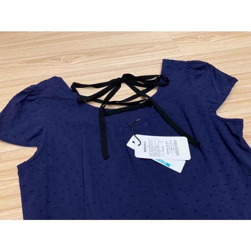 全新 專櫃 epanouir 後綁帶下擺拼接條紋棉麻長版上衣-吊牌未拆，原價$2480-細節圖7