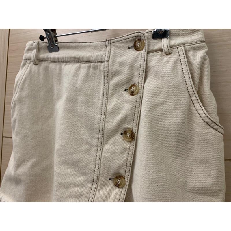 全新 韓版 斜紋布抽鬚邊排釦不規則短褲 褲裙-細節圖7