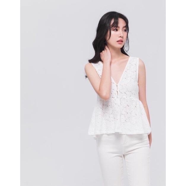 全新 PAZZO 鏤空緹花蕾絲綁帶無袖上衣 吊牌未拆-細節圖4