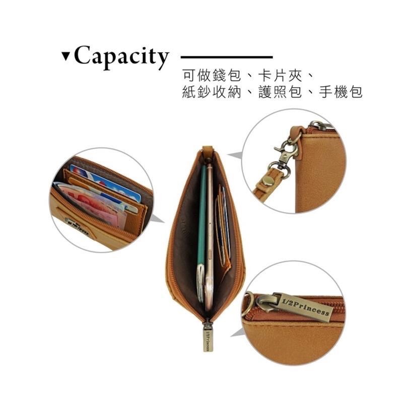 全新 1/2princess二代復古皮革品牌簡約風格手拿包 手機包 護照包 卡其-細節圖4