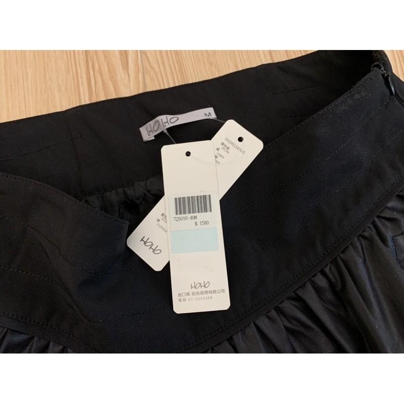全新 HOHO 皓皓服飾 拼接皮質感後綁帶短裙 類皮裙 吊牌未拆 原價1580元-細節圖4