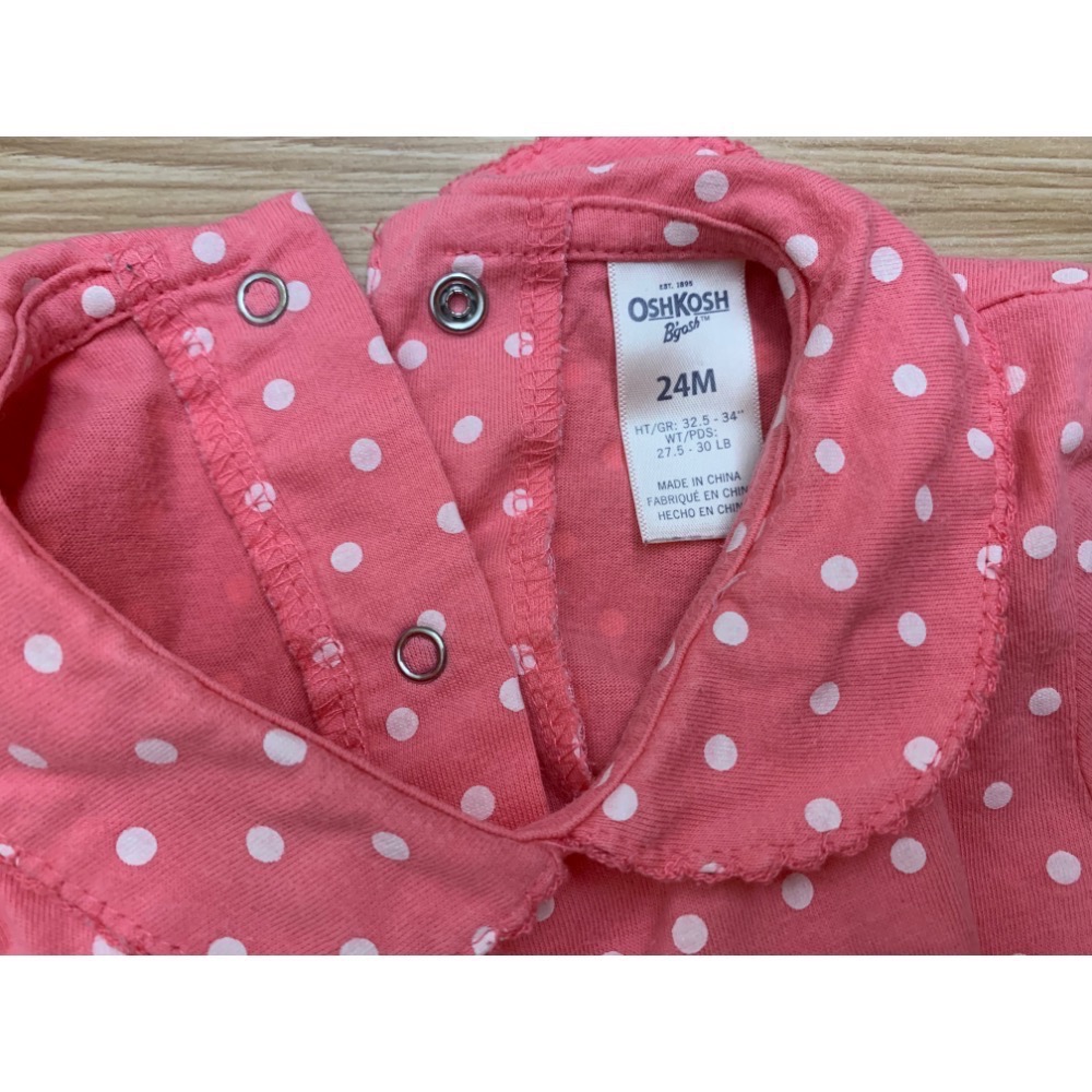二手保存良好 OSHKOSH B’gosh 嬰兒寶寶幼兒 水玉點點圓領公主袖包屁衣 24m 童裝-細節圖5