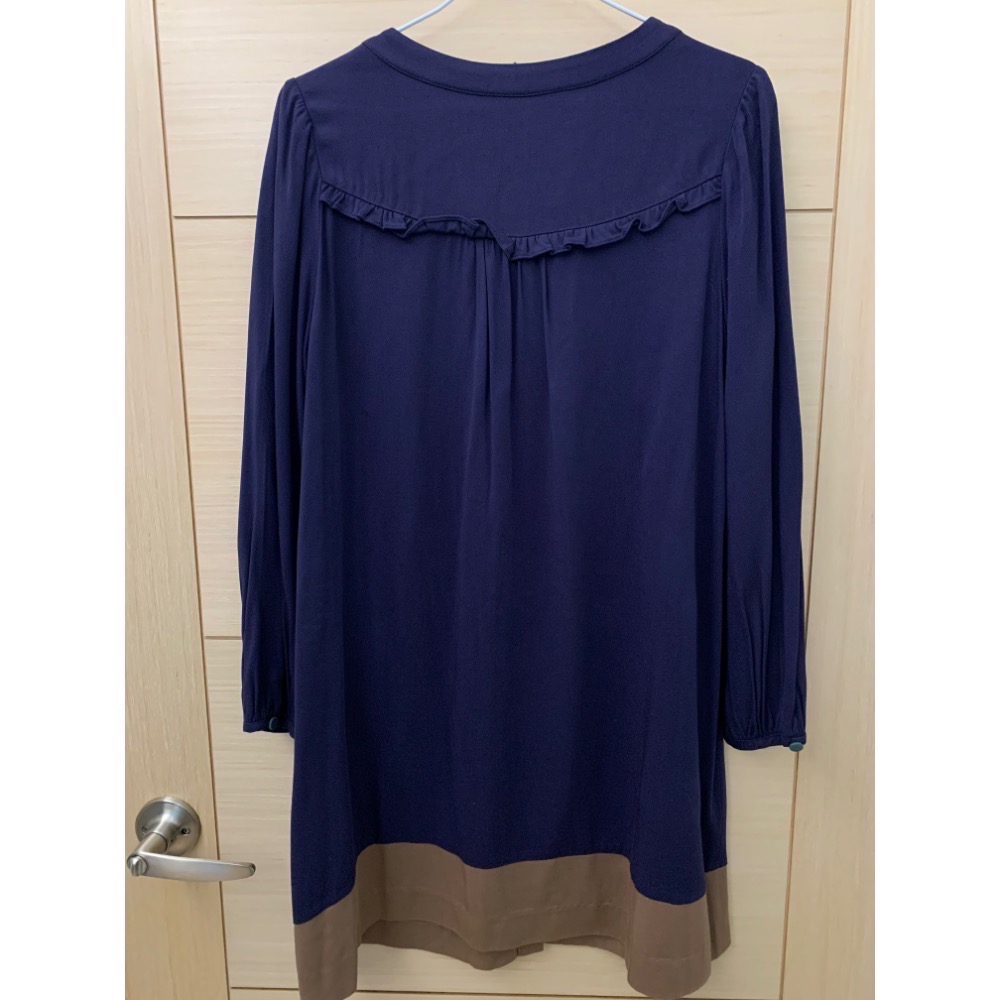 全新 epanouir 胸口荷葉造型裙擺拼色包釦洋裝 原價$3480-細節圖4