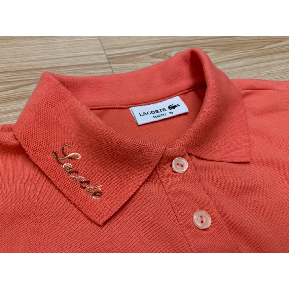 全新 Lacoste 女生領子刺繡修身polo衫 上衣 slim fit-細節圖5