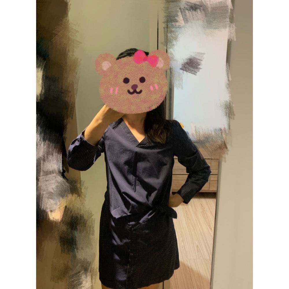 全新 epanouir 側綁帶排釦假兩件V領條紋洋裝 原價$2980 吊牌未拆-細節圖9