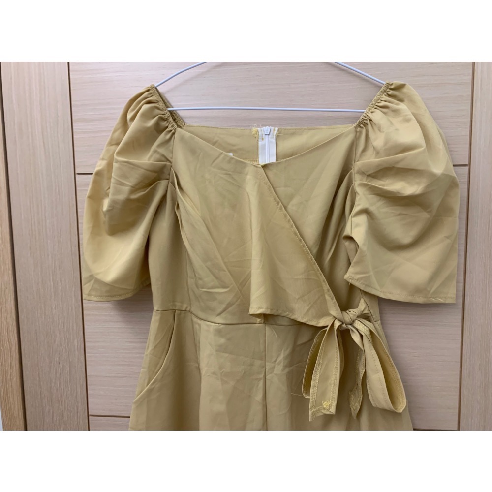 全新 硬挺雪紡側綁帶方領連身褲-細節圖2