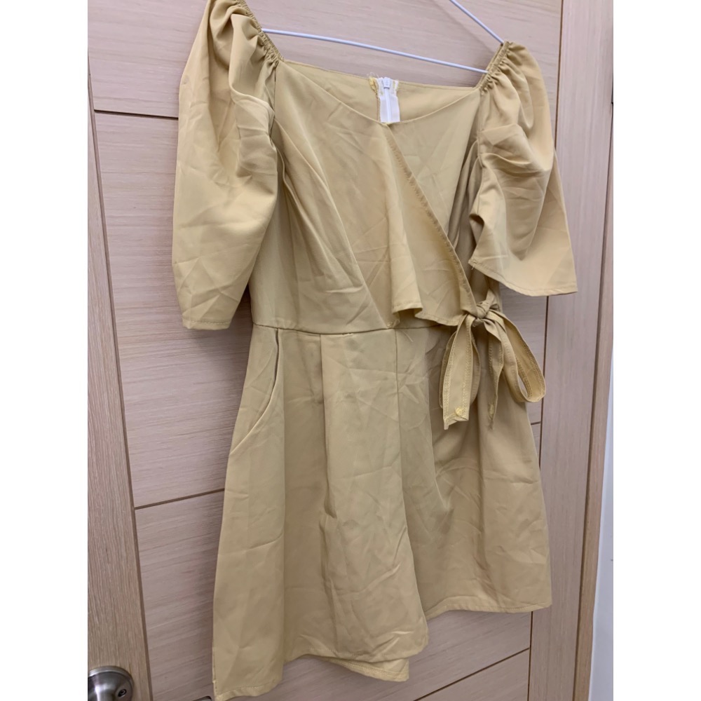 全新 硬挺雪紡側綁帶方領連身褲-細節圖5