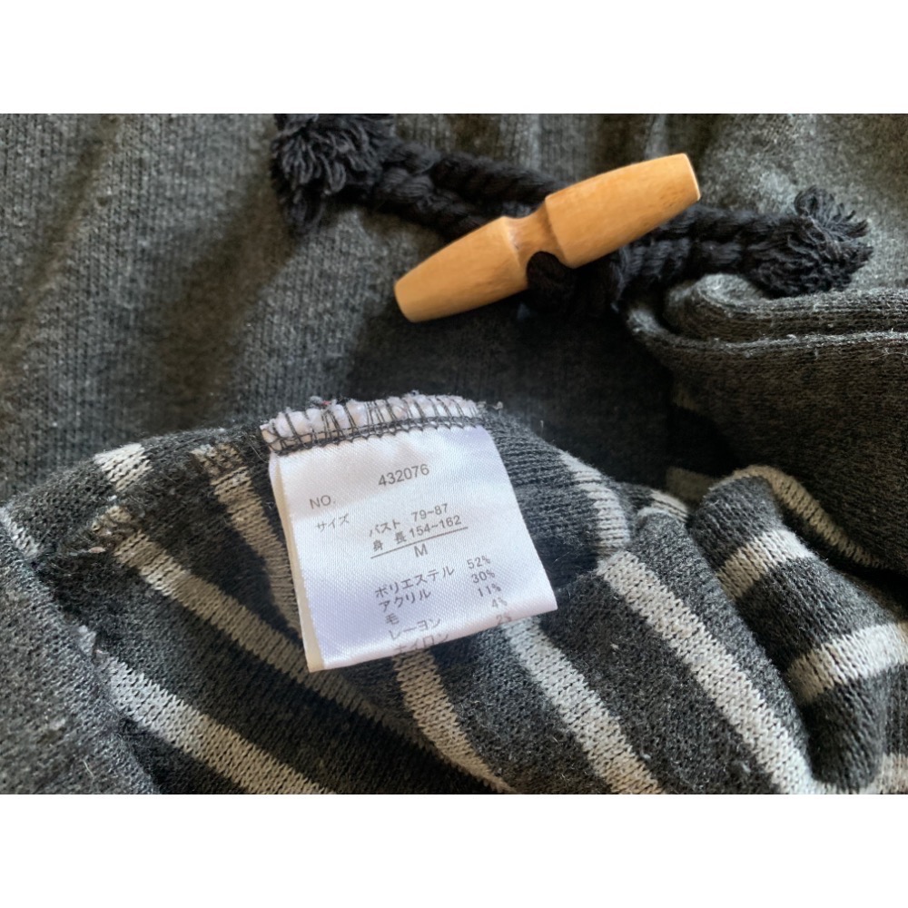 二手保存良好 日本品牌 牛角釦口袋連帽毛呢外套 原價$990-細節圖6