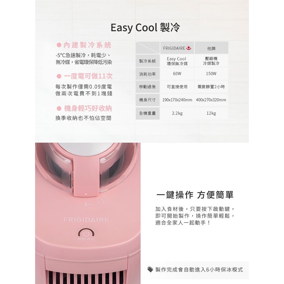 全新 Frigidaire 富及第 -5度C全自動冰淇淋機 550ml FKI-C551FP 蜜糖粉 原價$3690-細節圖9