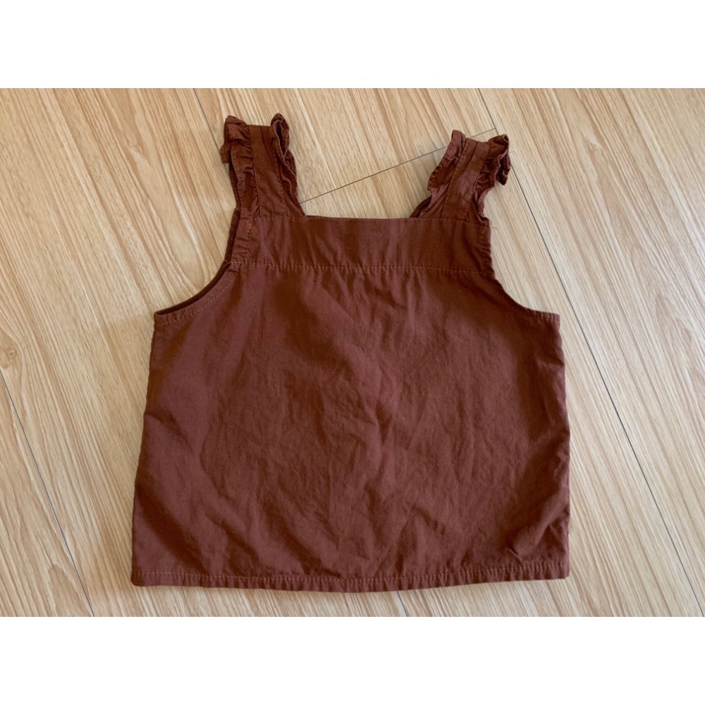 很新 二手保存良好 兒童幼兒女童 純色無袖釦子開襟背心上衣 + 格子荷葉裙 兩件式套裝 約90cm 童裝-細節圖3