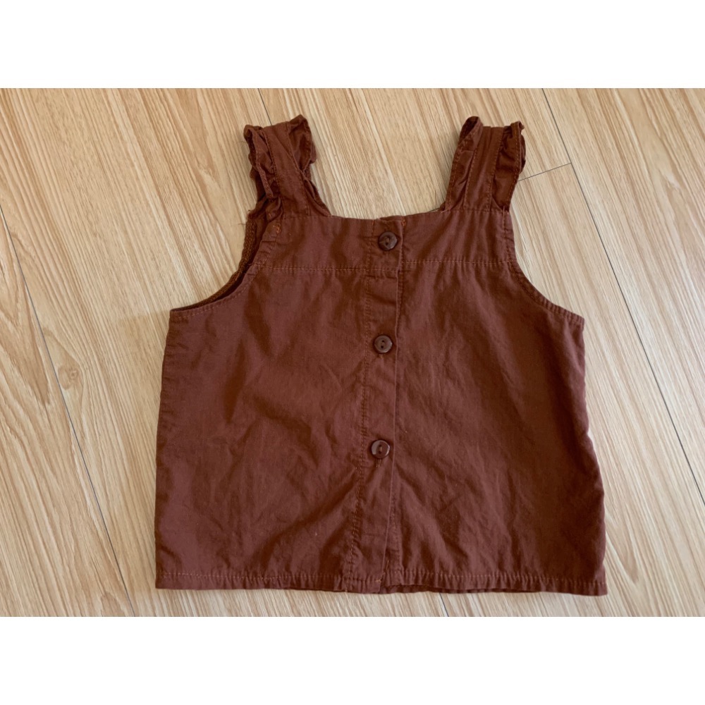 很新 二手保存良好 兒童幼兒女童 純色無袖釦子開襟背心上衣 + 格子荷葉裙 兩件式套裝 約90cm 童裝-細節圖4