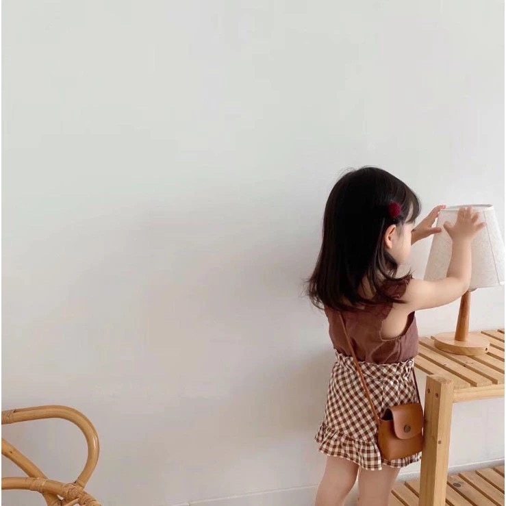 很新 二手保存良好 兒童幼兒女童 純色無袖釦子開襟背心上衣 + 格子荷葉裙 兩件式套裝 約90cm 童裝-細節圖7